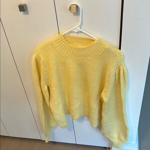 Mango Yellow Crew Neck Sweater with Ribbed Detailing